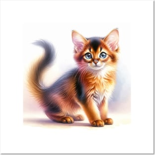 Somali Watercolor Kitten - Cute Kitties Posters and Art